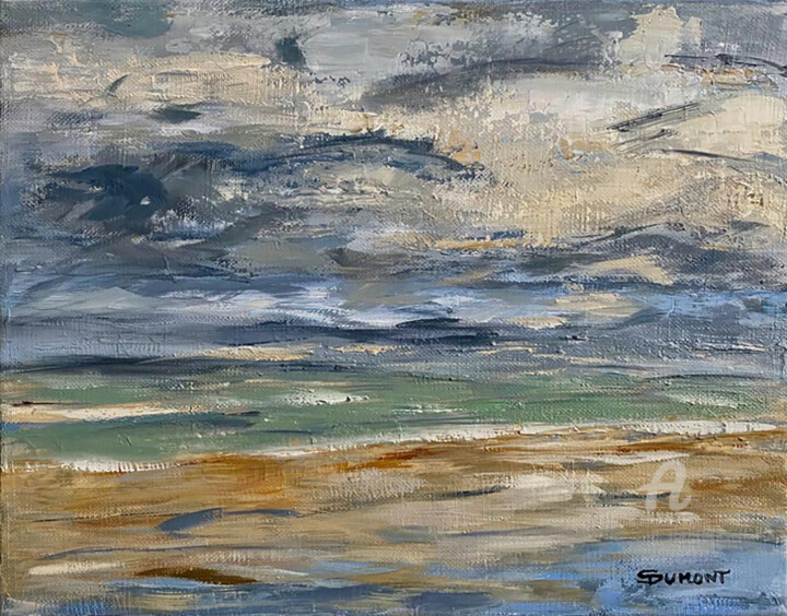 Peinture intitulée "Plage de Saint aubin" par Sophie Dumont, Œuvre d'art originale, Huile Monté sur Châssis en bois