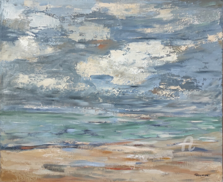 Painting titled "Deauville 2" by Sophie Dumont, Original Artwork, Oil Mounted on Wood Stretcher frame