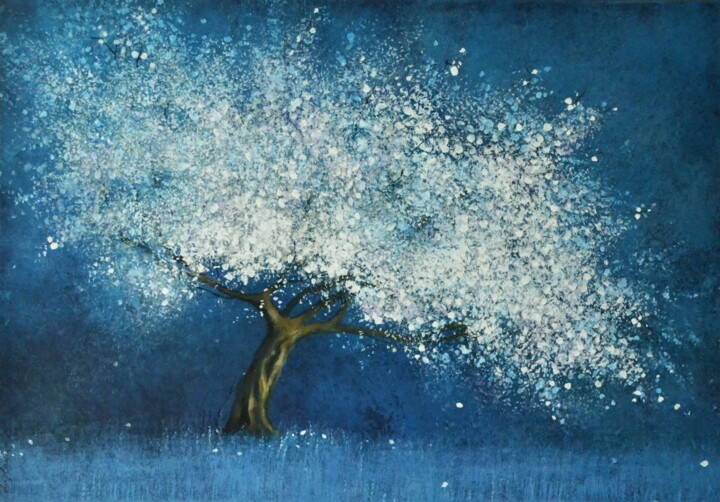 Peinture intitulée ""Bleu Nuit"" par Sophie Duplain, Œuvre d'art originale, Acrylique Monté sur Châssis en bois
