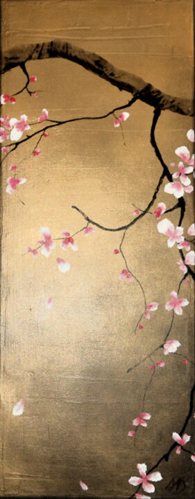 Peinture intitulée ""L'Ombre du Sakura"" par Sophie Duplain, Œuvre d'art originale, Acrylique Monté sur Châssis en bois