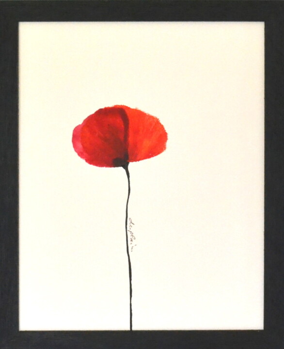 Dessin intitulée ""Fleur Rouge 4"" par Sophie Duplain, Œuvre d'art originale, Acrylique Monté sur Panneau de bois
