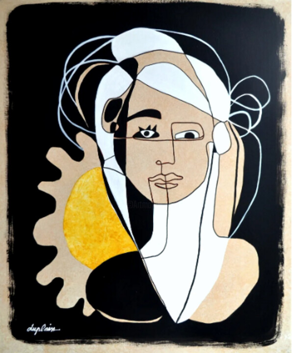 Painting titled ""Femme au Soleil"" by Sophie Duplain, Original Artwork, Acrylic Mounted on Wood Stretcher frame