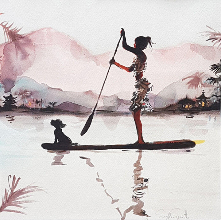Peinture intitulée "Le paddle" par Sophie Griotto, Œuvre d'art originale, Encre
