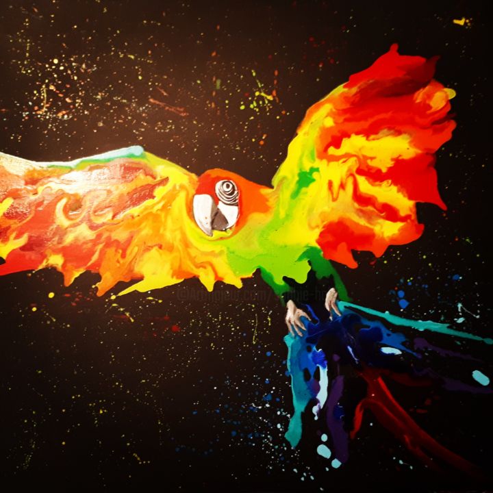 Картина под названием "Parrot 2" - Sophie Haldi, Подлинное произведение искусства, Акрил
