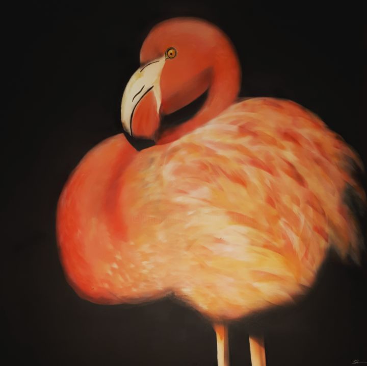 "Flamingo" başlıklı Tablo Sophie Haldi tarafından, Orijinal sanat, Hava fırçası