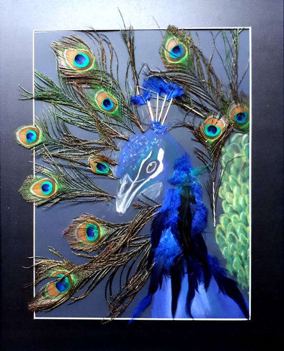 Dessin intitulée "Paon" par Sophie Haldi, Œuvre d'art originale, Pastel Monté sur Panneau de bois