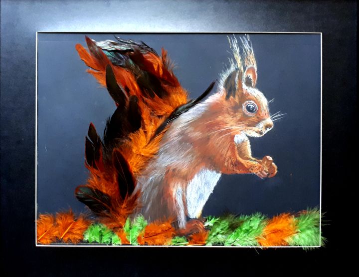 Dessin intitulée "Ecureuil" par Sophie Haldi, Œuvre d'art originale, Pastel Monté sur Panneau de bois