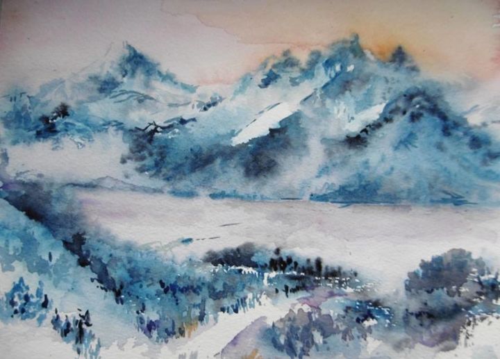 Painting titled "Altitude" by Sophie Himpens, Original Artwork, Watercolor
