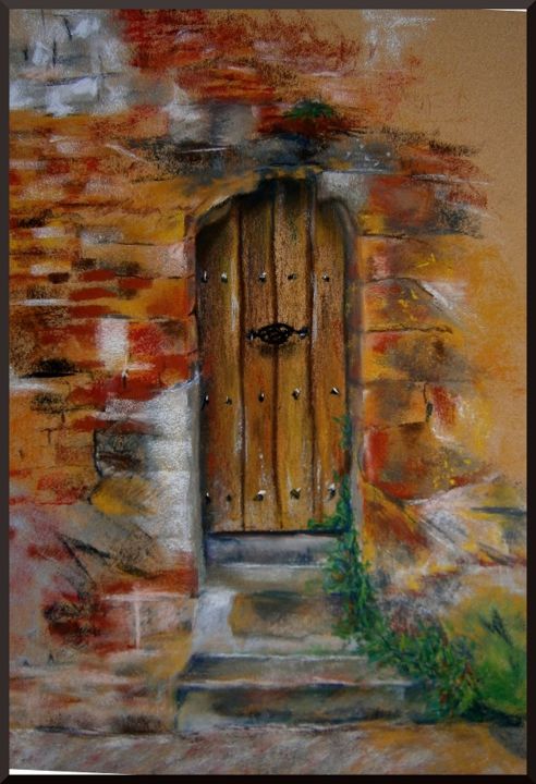 Dibujo titulada "une porte d'église…" por Sophie Jallet, Obra de arte original, Pastel
