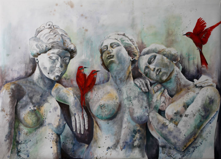 Pintura intitulada "Trois graces" por Sophie Loizeau, Obras de arte originais, Óleo