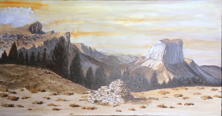 Painting titled "Mont aiguille" by Sophie Mathieu, Original Artwork, Acrylic Mounted on Wood Stretcher frame