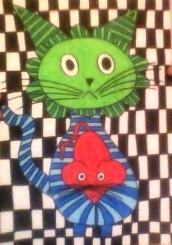 Drawing titled "Le jeu du chat et d…" by Sophie Max, Original Artwork
