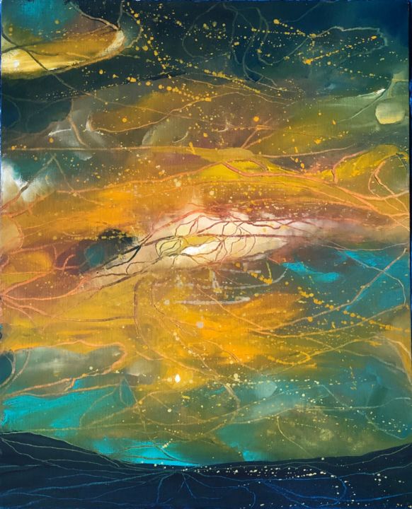 Pittura intitolato "Paysage « horizon »" da Sophie Orlicki, Opera d'arte originale, Olio