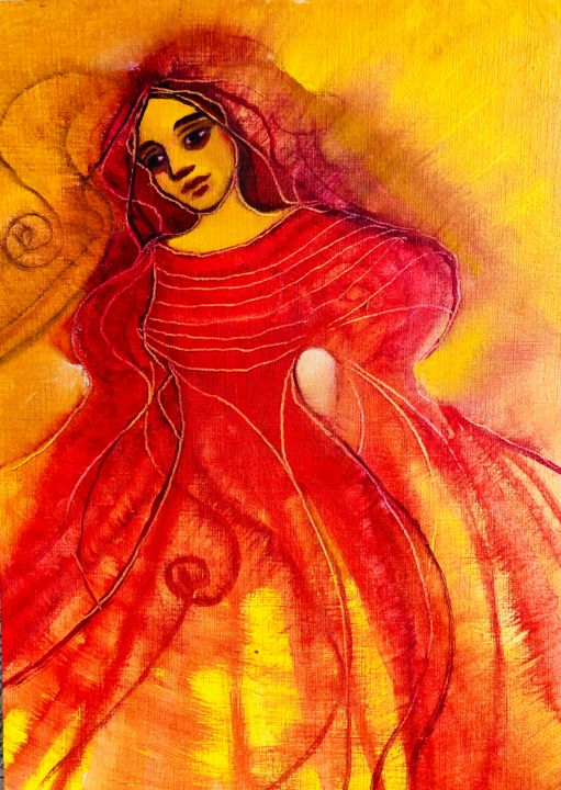 Painting titled "Danseuse orange" by Sophie Orlicki, Original Artwork, Oil