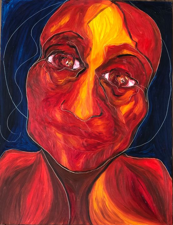 Painting titled "Tête rouge orangé" by Sophie Orlicki, Original Artwork, Oil