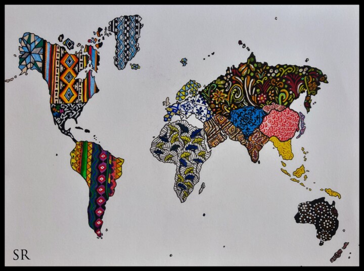 Drawing titled "Fabrics map" by Sophie Renault, Original Artwork, Graphite