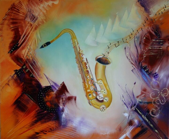 Peinture intitulée "Sur un air de saxo" par Sophie Sirot, Œuvre d'art originale, Huile