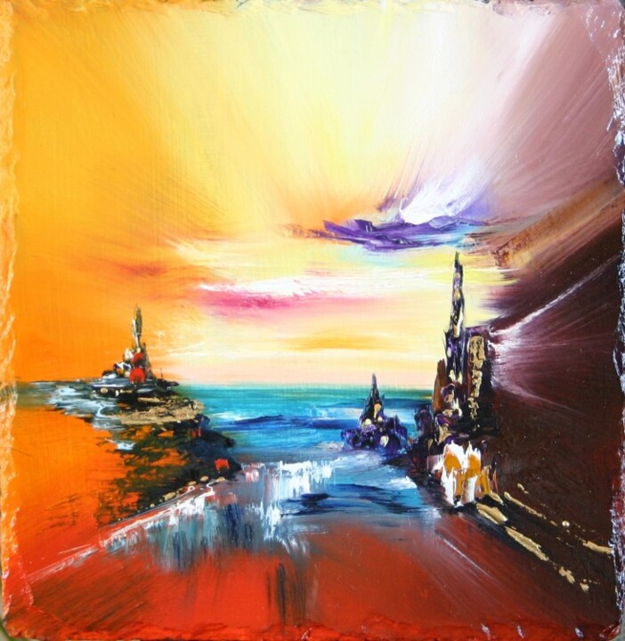 Painting titled "Soleil couchant (su…" by Sophie Sirot, Original Artwork, Oil
