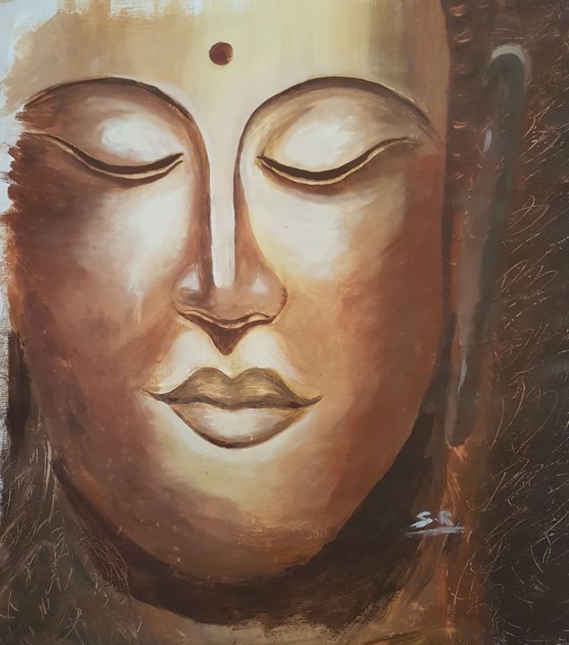 Schilderij getiteld "Bouddha" door Sophie Sunshine, Origineel Kunstwerk, Acryl
