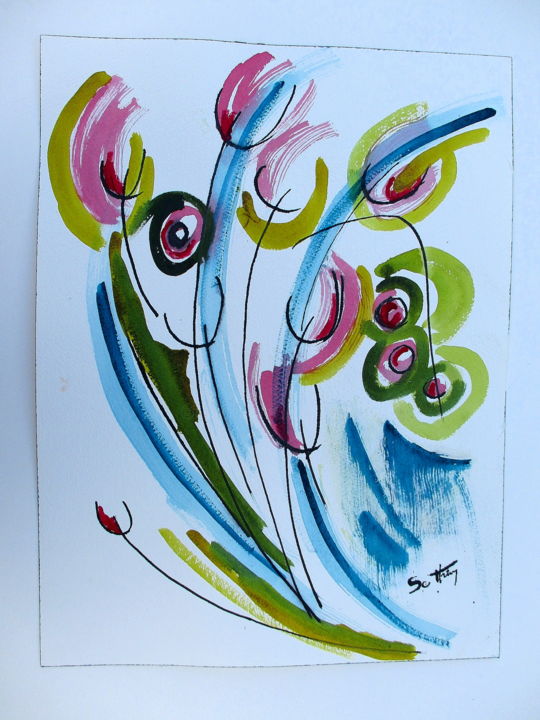 Painting titled "Printemps" by Sophie Thiry, Original Artwork, Watercolor