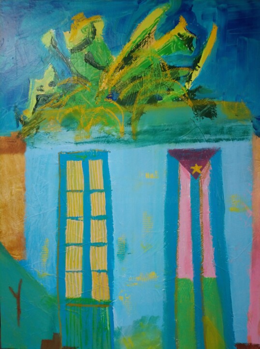 Peinture intitulée "Porte Caraïbes" par Sophie Thiry, Œuvre d'art originale, Acrylique Monté sur Châssis en bois
