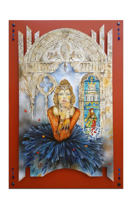 Painting titled "Tutu gothique" by Sophie Bryces, Original Artwork, Oil Mounted on Wood Panel