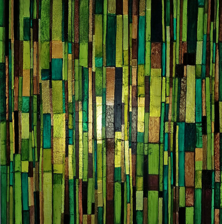 绘画 标题为“Bambous 2” 由Sophie Cantou, 原创艺术品, 丙烯 安装在木质担架架上
