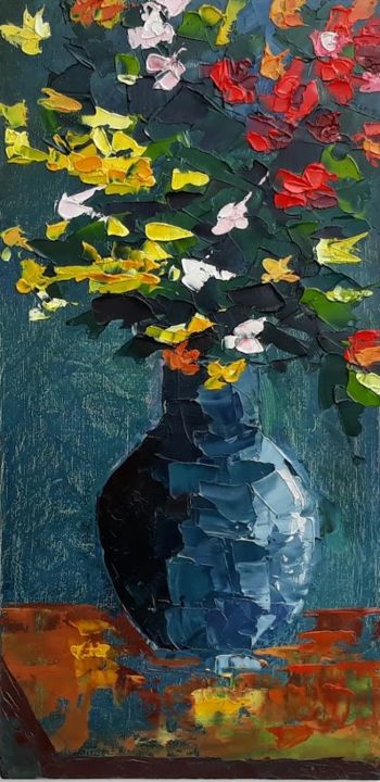 Painting titled "Le vase" by Sophie Chaze-Claret, Original Artwork, Oil Mounted on Wood Panel
