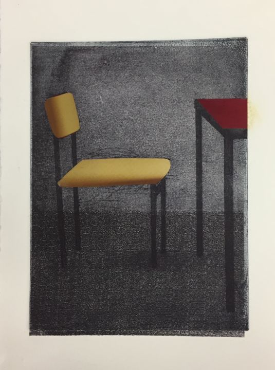 Printmaking titled "Red Formica Table" by Sophie Cordery, Original Artwork, Etching