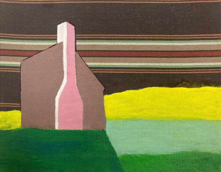 Malerei mit dem Titel "Landscape with stri…" von Sophie Cordery, Original-Kunstwerk, Acryl