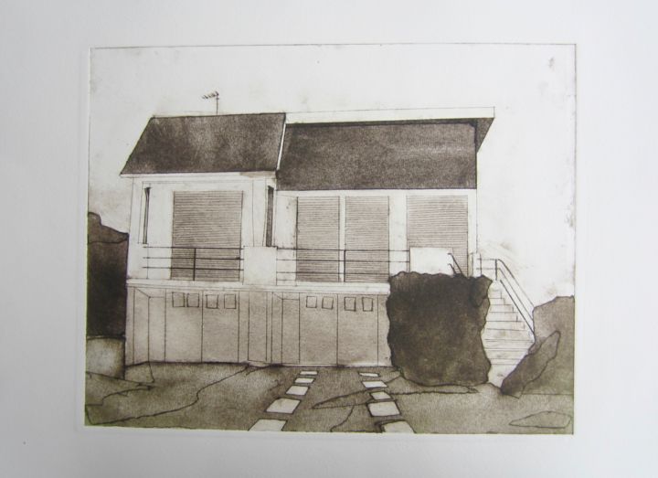 Printmaking titled "Villa (Closed down…" by Sophie Cordery, Original Art, Etching