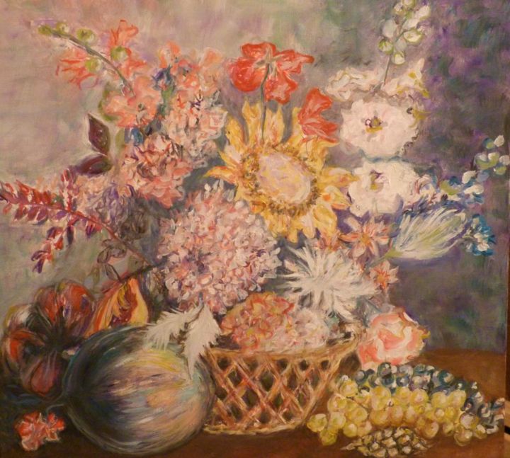 Peinture intitulée "bouquet au tournesol" par Sophie Delavague, Œuvre d'art originale, Huile