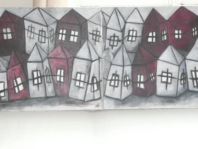 Painting titled "LES MAISONS" by Sophie Hoang Trong, Original Artwork