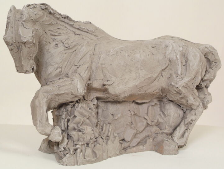Sculpture titled "Cheval grès noir" by Sophie Maillard (Sophie Mai), Original Artwork, Terra cotta