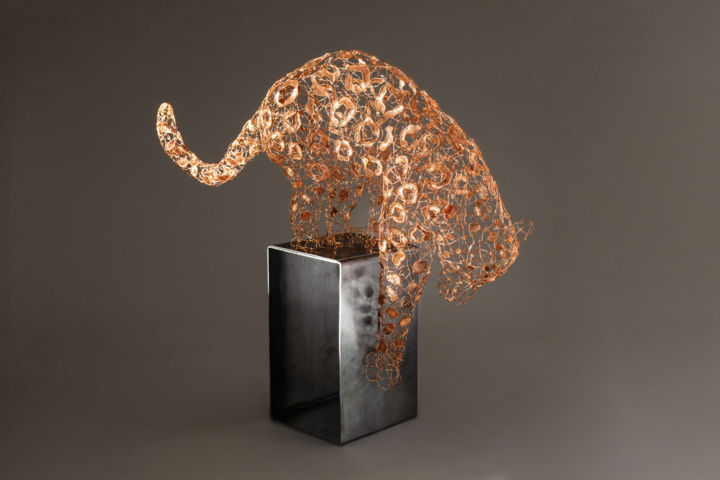 Sculpture titled "The Wild Wire Leopa…" by Sophie Rouliot, Original Artwork, Wire