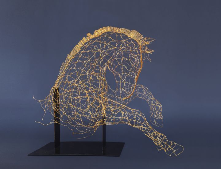 Sculpture titled "Le cheval cabré" by Sophie Rouliot, Original Artwork, Wire