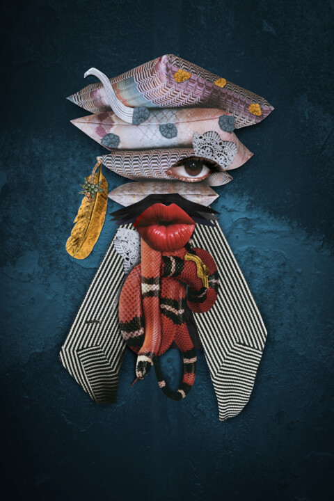 Collages titled "Miss Sparrow" by Sophy Van Pelt, Original Artwork, Collages