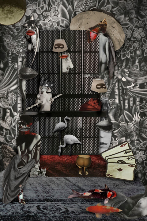 Collages titled "Secret Night Garden" by Sophy Van Pelt, Original Artwork, Digital Print