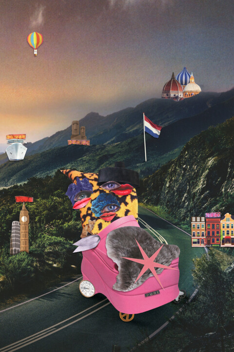 Collages getiteld "Road trippin'" door Sophy Van Pelt, Origineel Kunstwerk, Digitale afdruk
