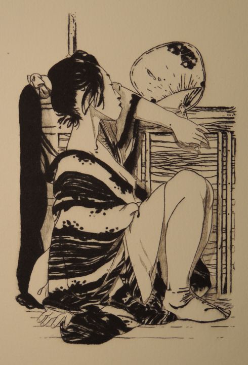 Printmaking titled "Geisha II" by Soraya Boullic, Original Artwork, Engraving