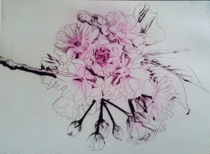 Printmaking titled "Fleurs de cerisier" by Soraya Boullic, Original Artwork