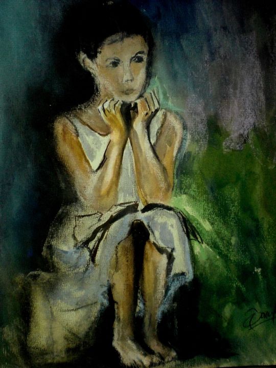 Painting titled "NIÑA" by Soraya Quintana Quiñones, Original Artwork, Watercolor