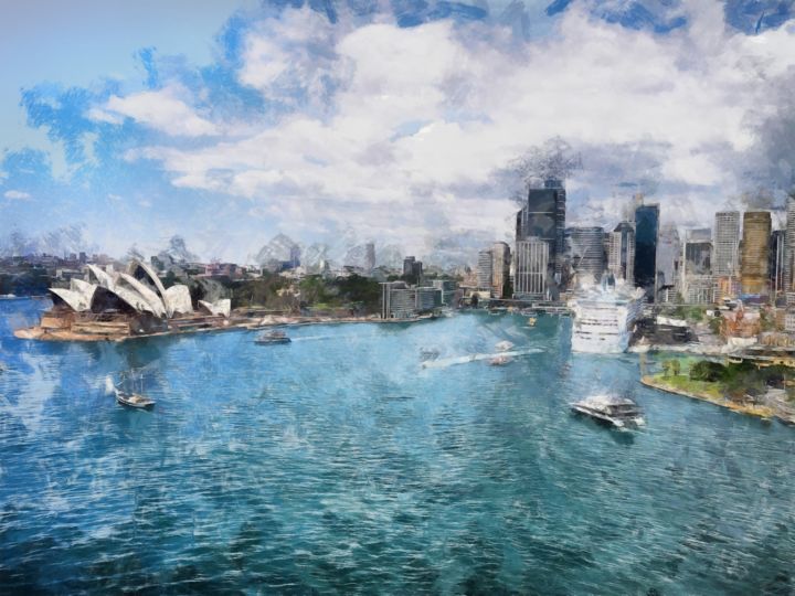 Digital Arts titled ""The view of Sydney…" by So_orex, Original Artwork, Digital Painting
