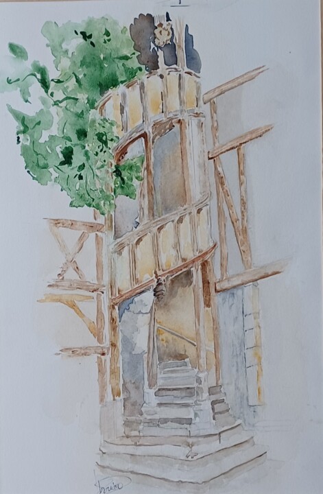 Malerei mit dem Titel "Escalier maison Jea…" von Thérèse Soriano, Original-Kunstwerk, Aquarell