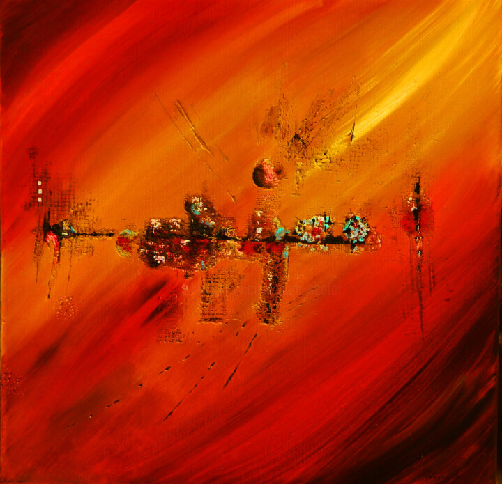 Painting titled "saturn-1" by Sorin Niculae Lazar, Original Artwork, Oil Mounted on Wood Stretcher frame