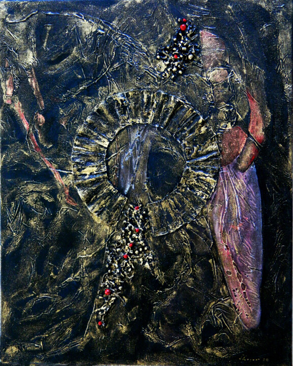 제목이 "Black and gold 3"인 미술작품 Sorin Niculae Lazar로, 원작, 기름 나무 들것 프레임에 장착됨