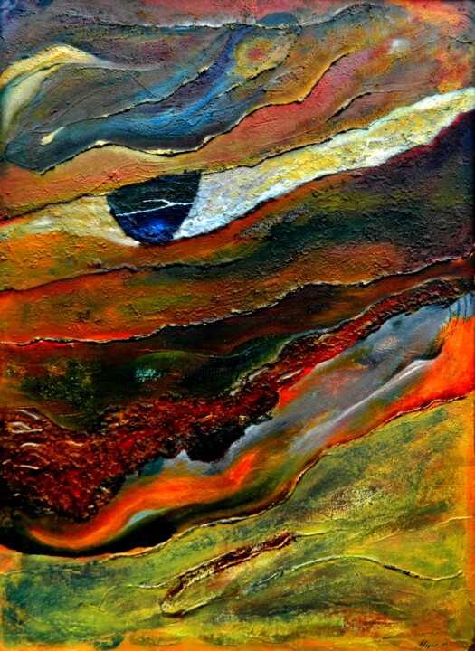 Painting titled "Geological story 4" by Sorin Niculae Lazar, Original Artwork, Oil Mounted on Wood Panel