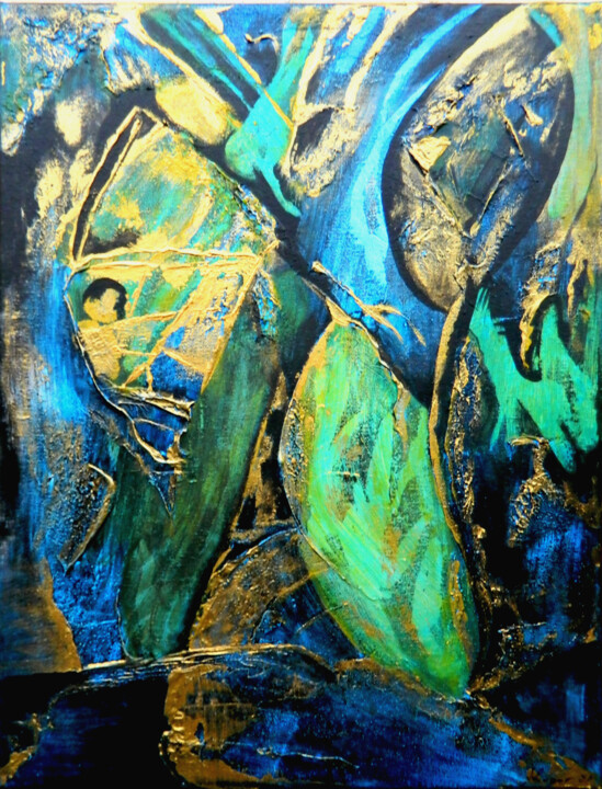 Painting titled "Gold power 3" by Sorin Niculae Lazar, Original Artwork, Acrylic Mounted on Wood Stretcher frame