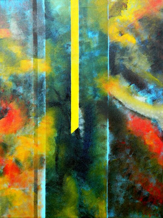 Painting titled "Yellow kerf" by Sorin Niculae Lazar, Original Artwork, Oil Mounted on Wood Stretcher frame