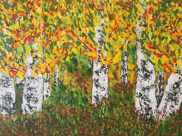 Painting titled "Birch tree" by Samy Hasan, Original Art, Acrylic
